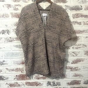 Adrienne Blouse Oversized Beige Abstract Crackle Print Neutral Minimalist Sz S